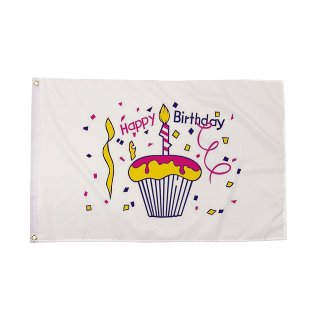 Flagmania Happy Birthday Cake 3ft x 2ft Polyester Flag on white background