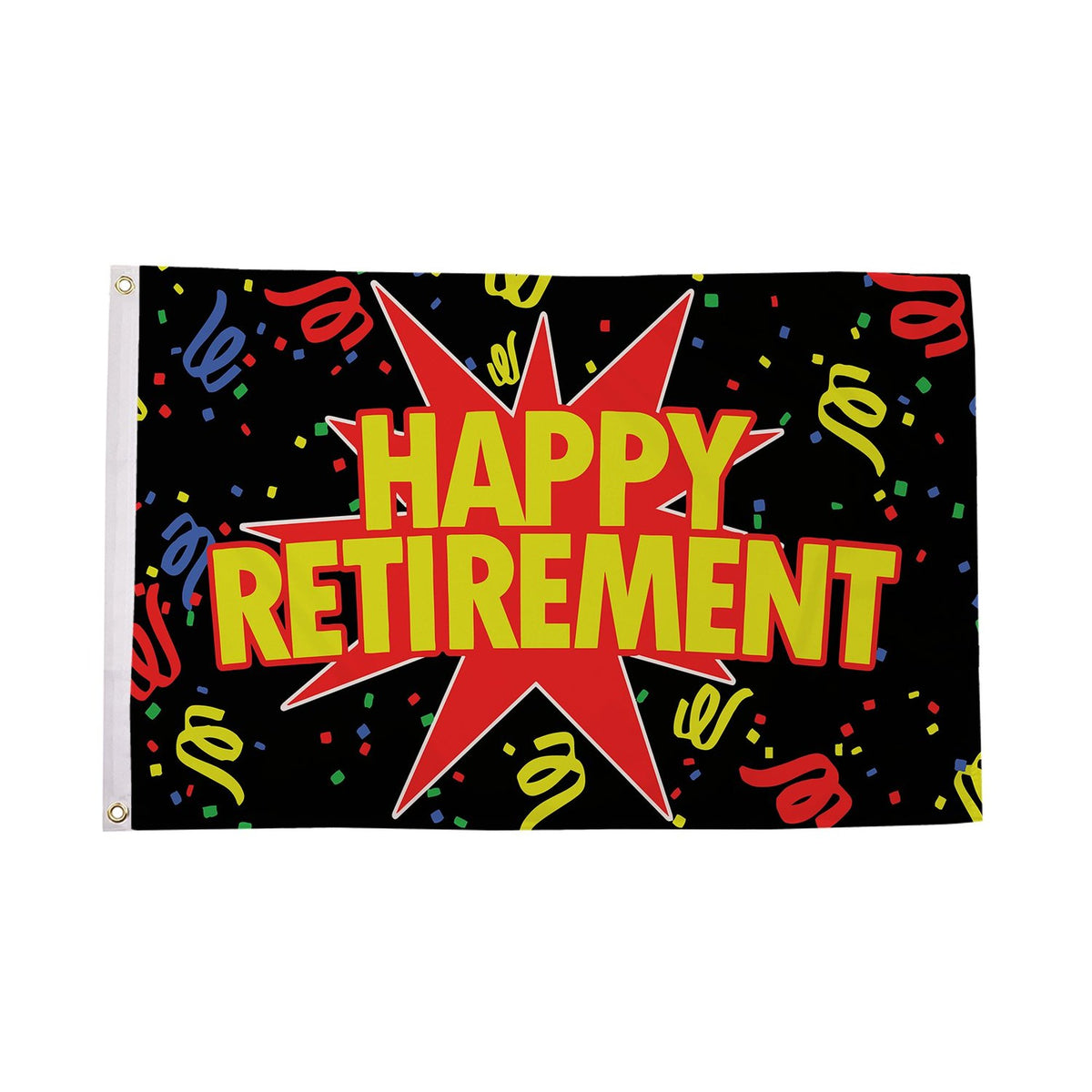 Flagmania Happy Retirement Black 8ft x 5ft polyester flag