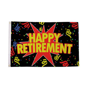 Flagmania Happy Retirement Black 8ft x 5ft polyester flag