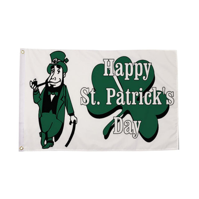Flagmania Happy St Patricks Day (White) 3ft x 2ft Polyester Flag on white background