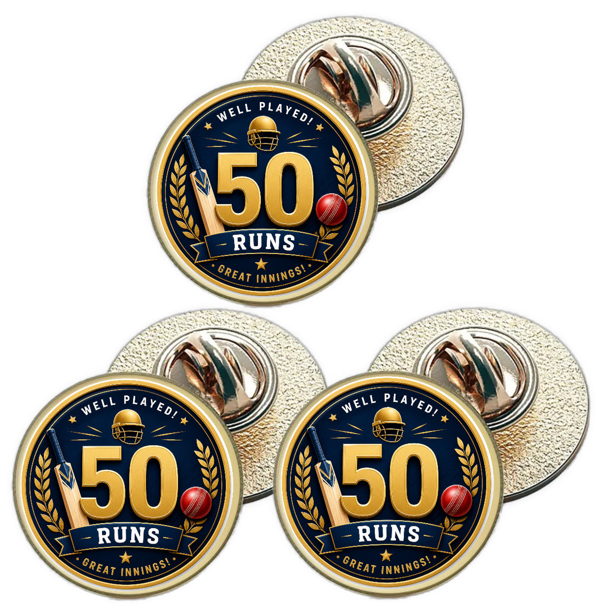 3 x Cricket 50 Runs (BU29) Lapel Pin Badges