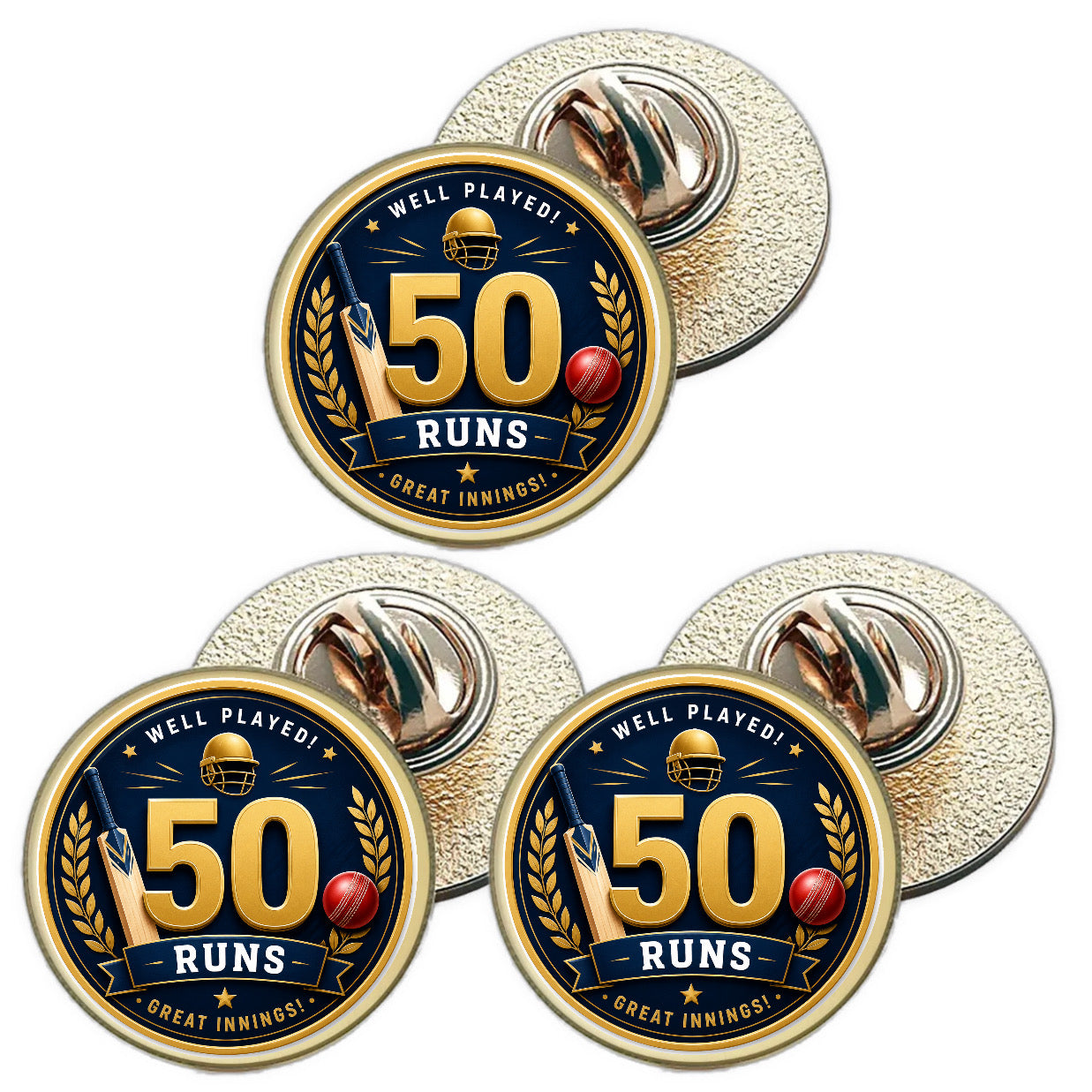 3 x Cricket 50 Runs (BU29) Lapel Pin Badges