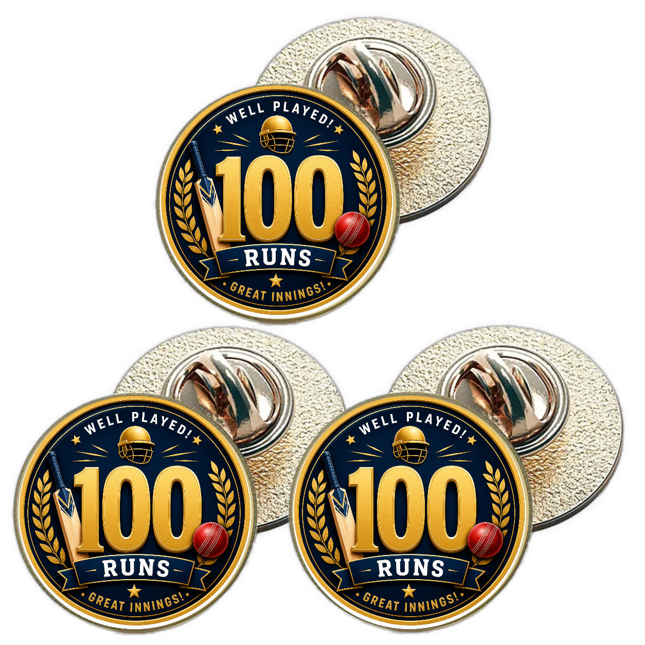 3 x Cricket 100 Runs (BU29) Lapel Pin Badges