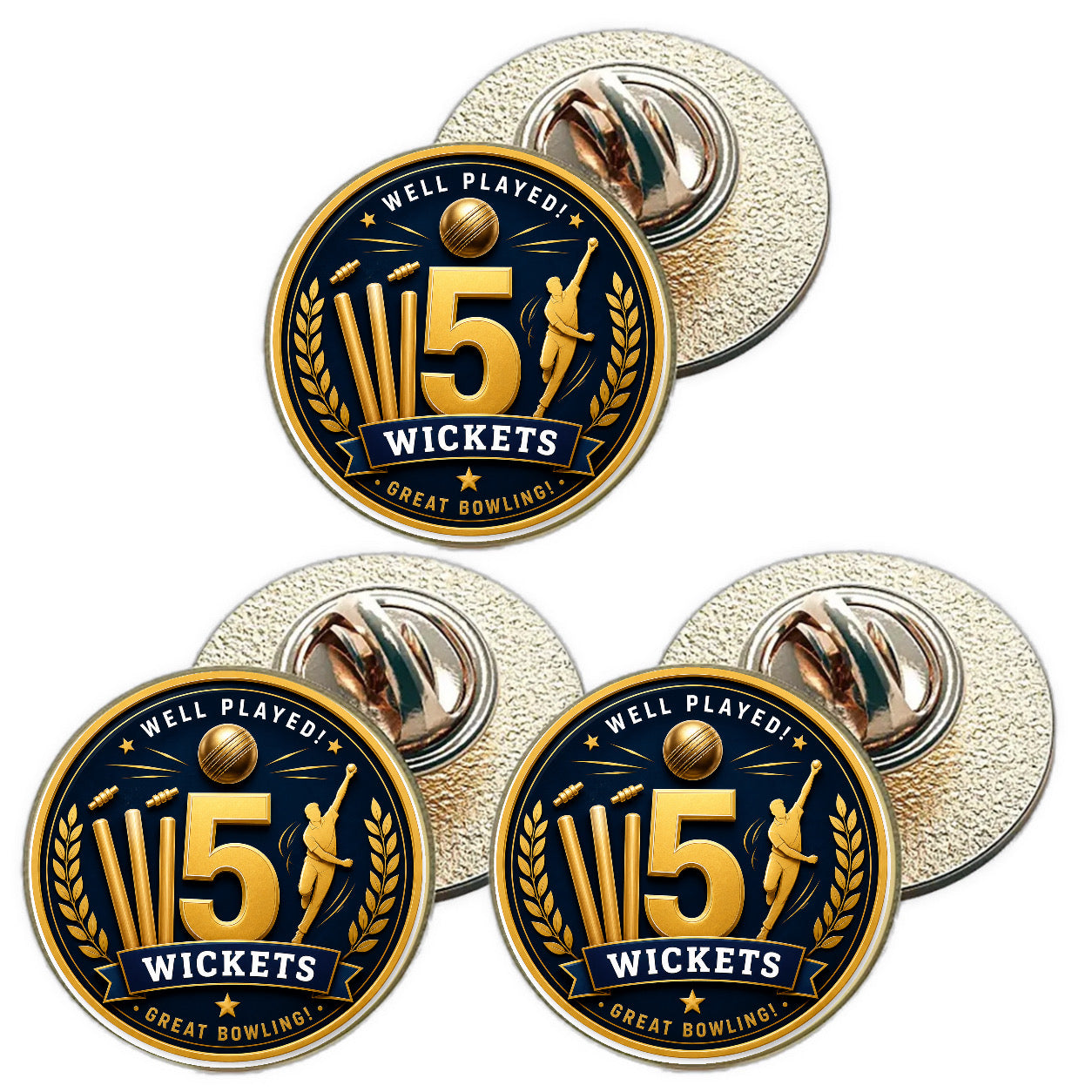 3 x Cricket 5 Wickets (BU29) Lapel Pin Badges