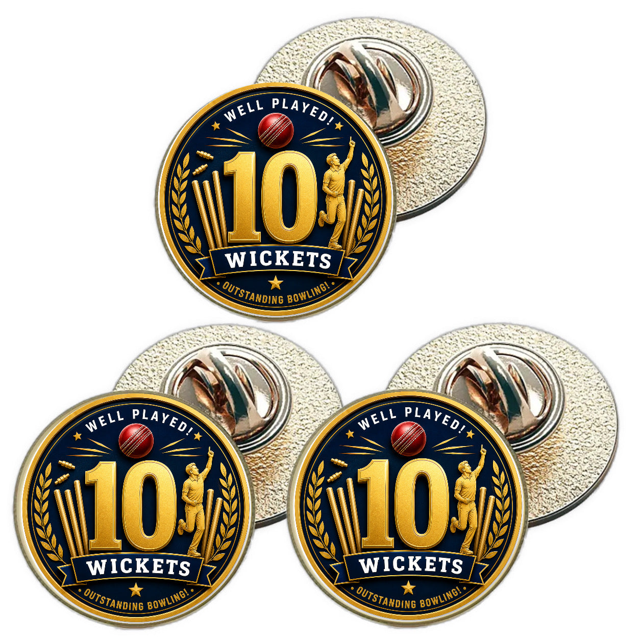 3 x Cricket 10 Wickets (BU29) Lapel Pin Badges