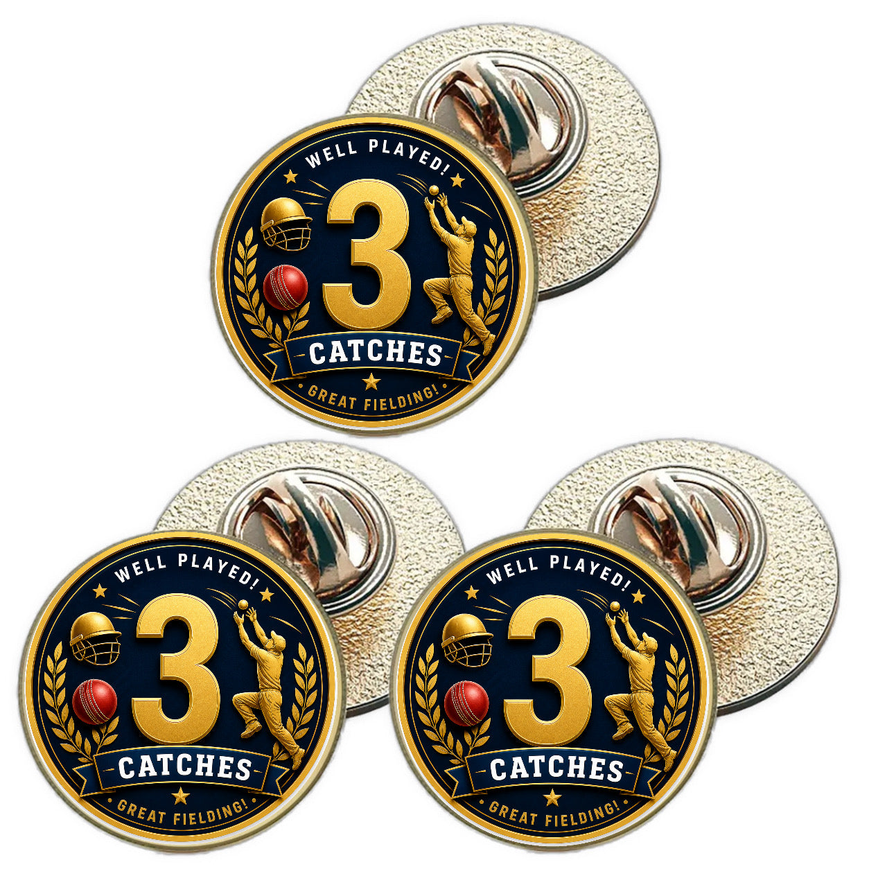 3 x Cricket 3 Catches (BU29) Lapel Pin Badges