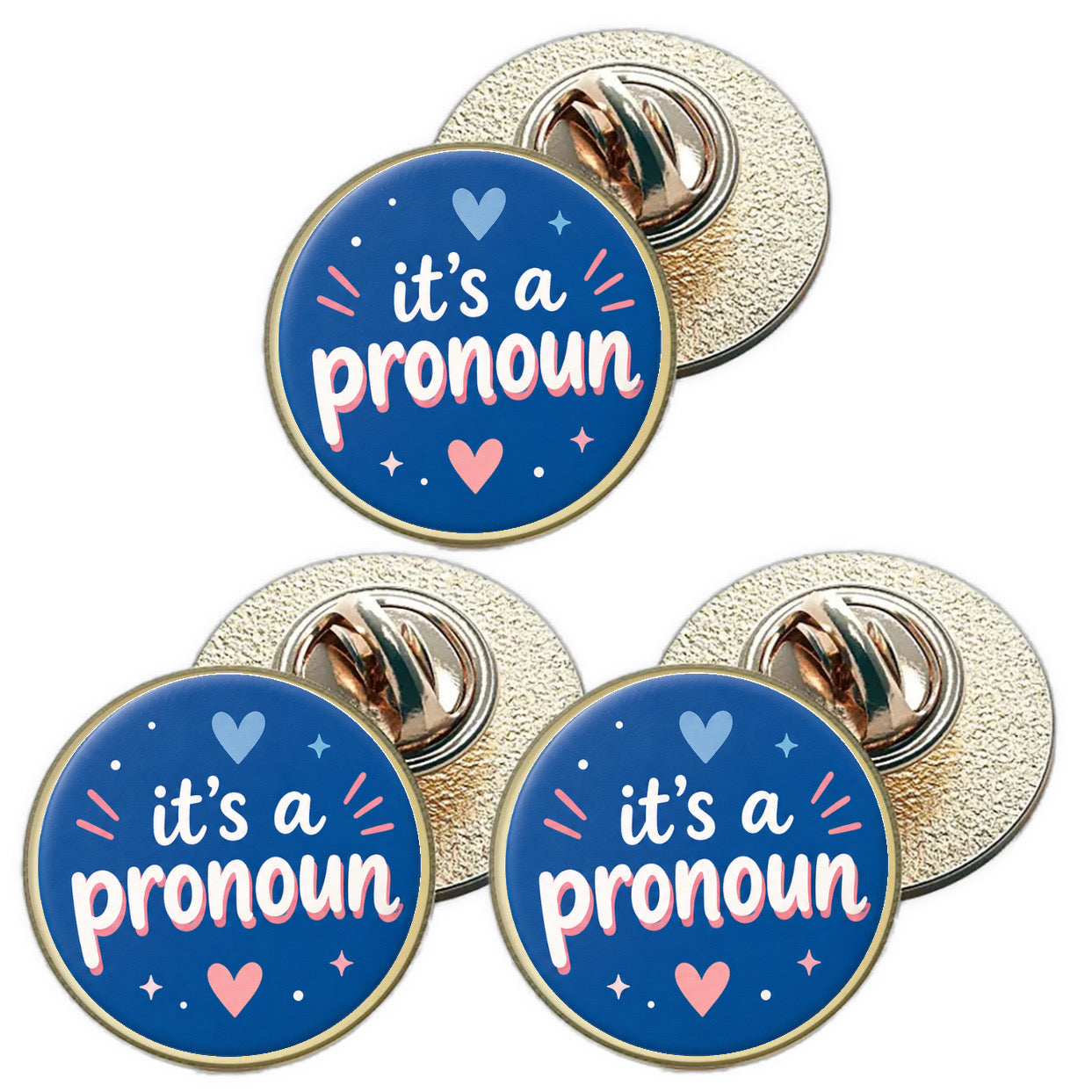 3 x It`s A Pronoun D2 (BU29) Lapel Pin Badges