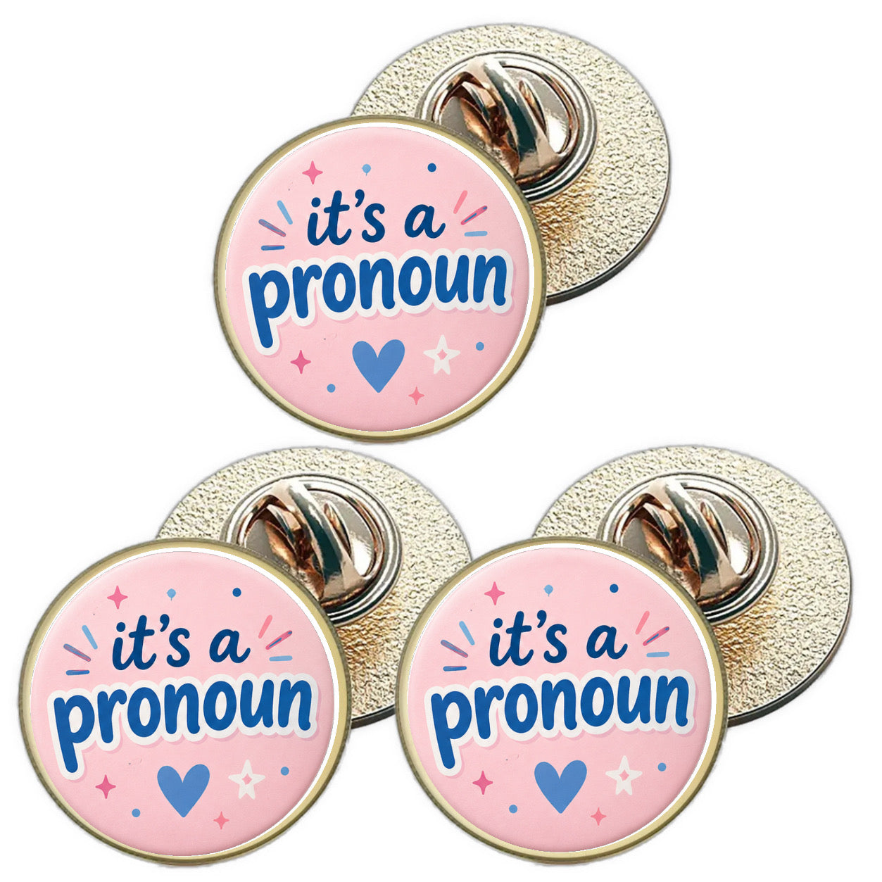 3 x It`s A Pronoun D1 (BU29) Lapel Pin Badges