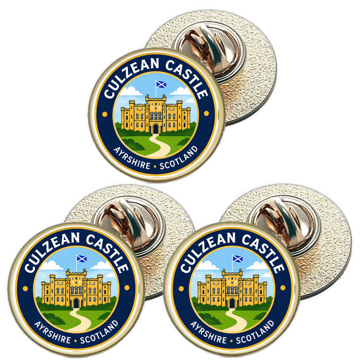 3 x Culzean Castle Ayrshire D1 (BU29) Lapel Pin Badges