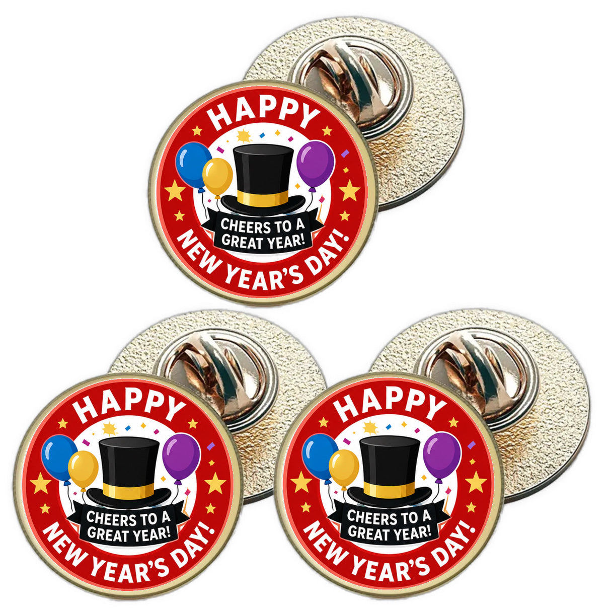 3 x Happy New Years Day D1 (BU29) Lapel Pin Badges
