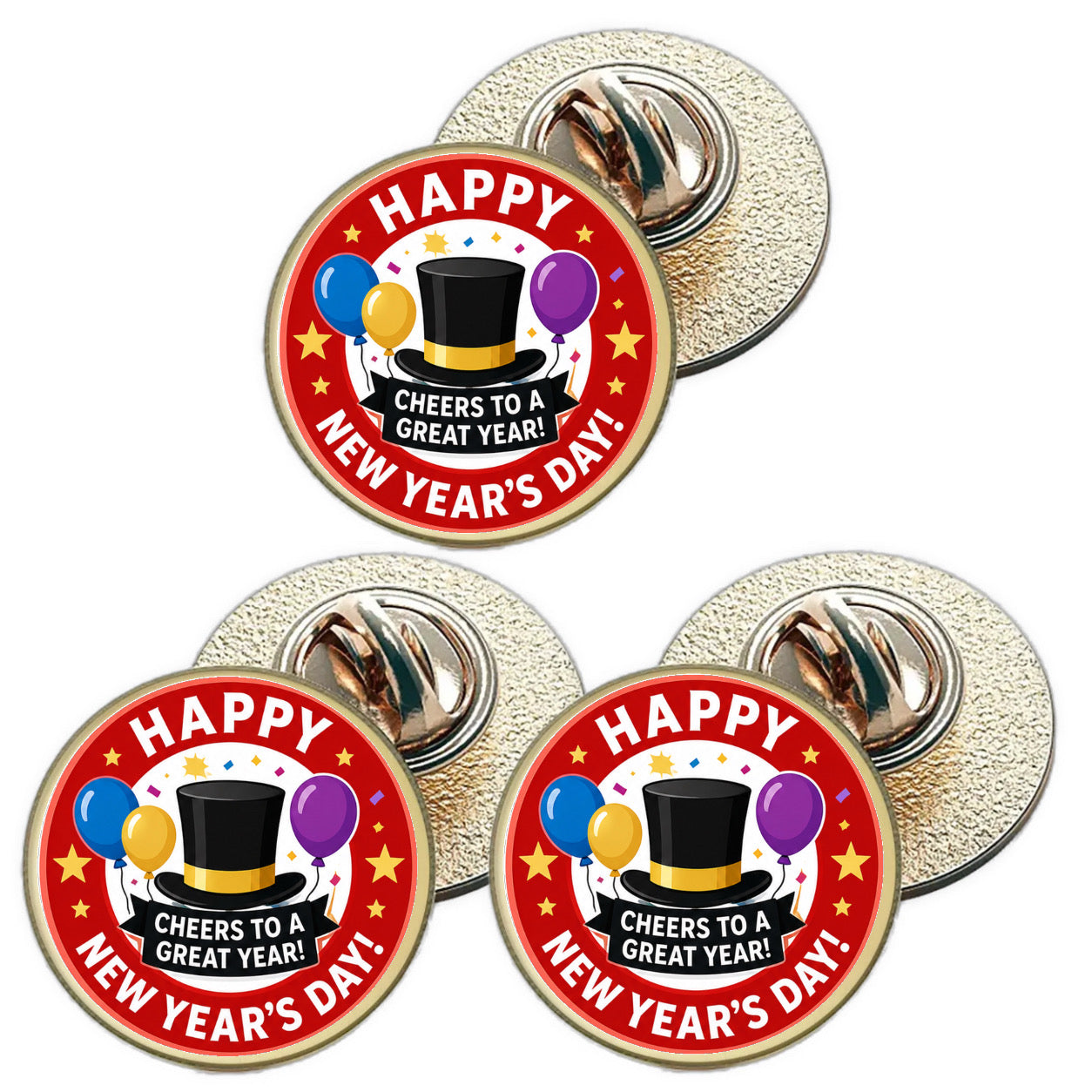 3 x Happy New Years Day D1 (BU29) Lapel Pin Badges