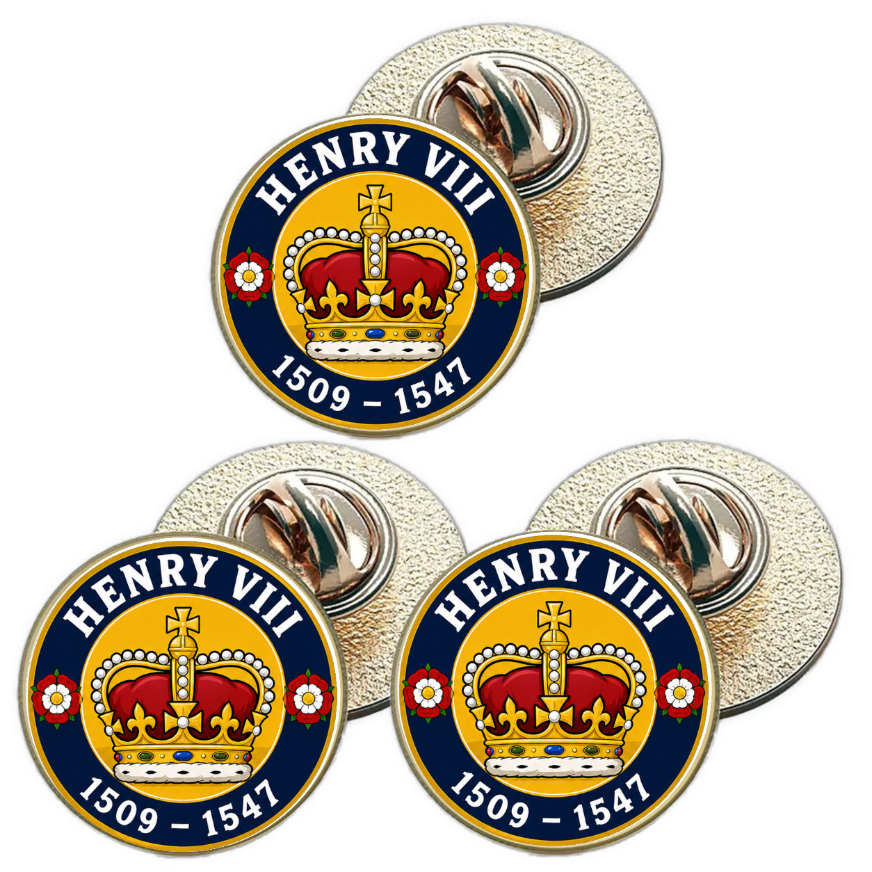 3 x King Henry VIII D3 (BU29) Lapel Pin Badges