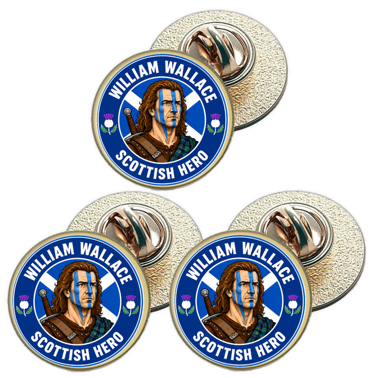 3 x William Wallace Scotland D4 (BU29) Lapel Pin Badges