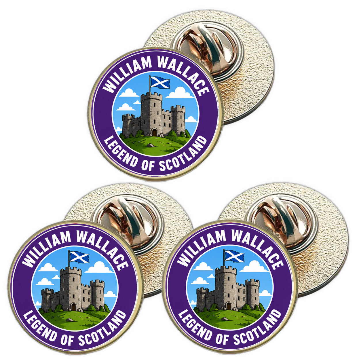3 x William Wallace Scotland D1 (BU29) Lapel Pin Badges