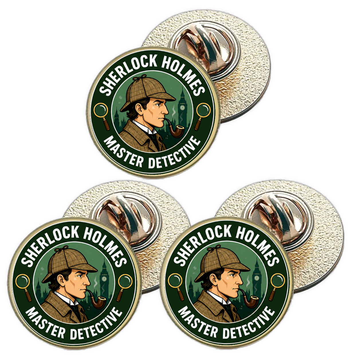 3 x Sherlock Holmes D4 (BU29) Lapel Pin Badges