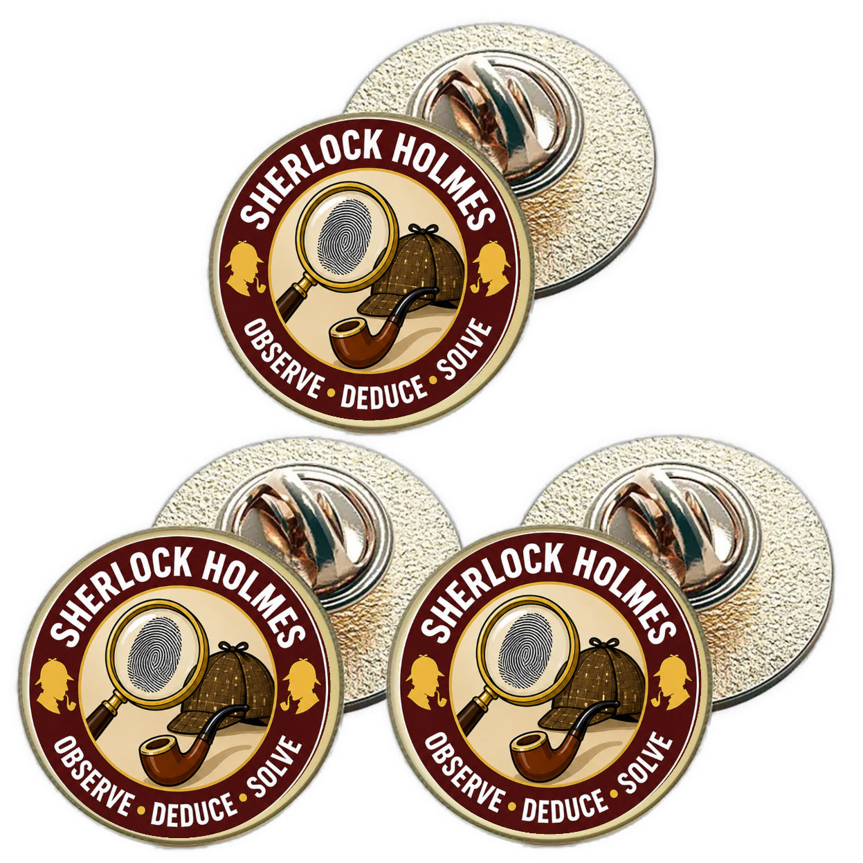 3 x Sherlock Holmes D2 (BU29) Lapel Pin Badges