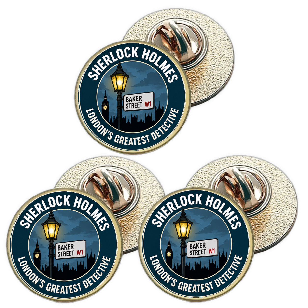 3 x Sherlock Holmes D1 (BU29) Lapel Pin Badges