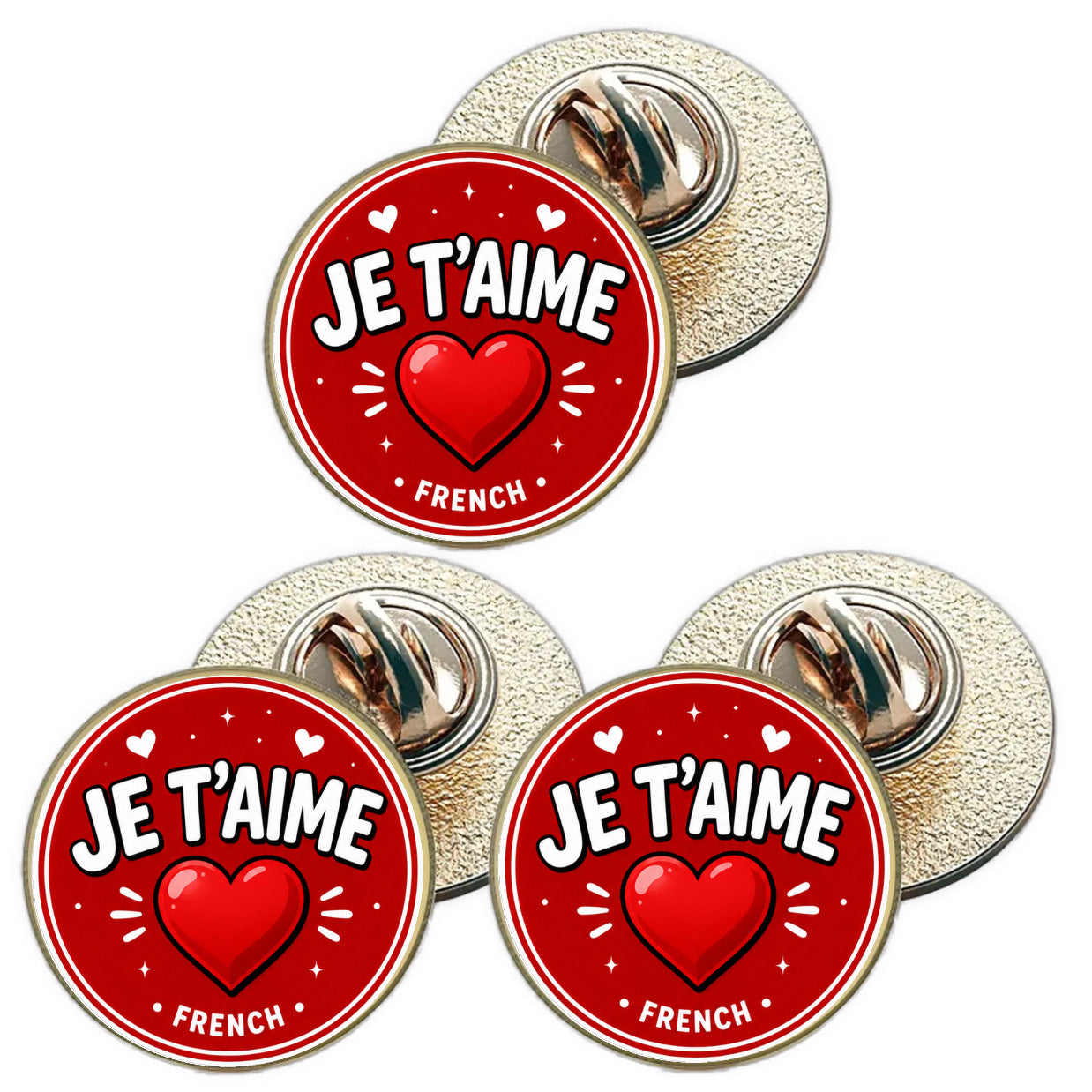 3 x I Love You in French (BU29) Lapel Pin Badges