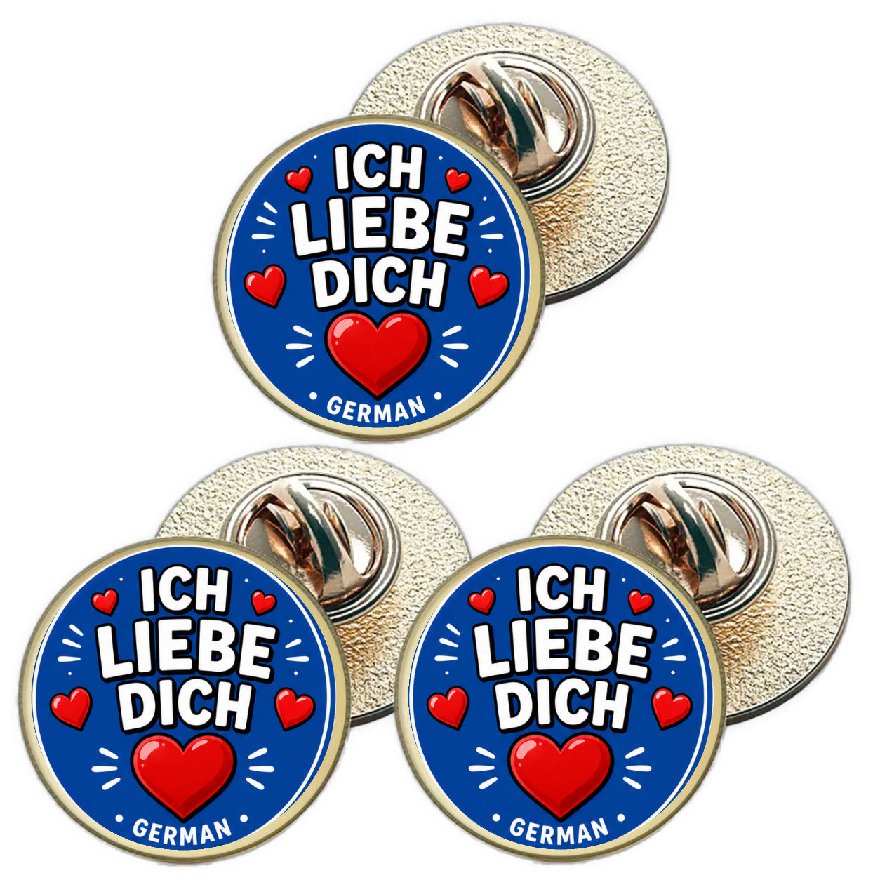 3 x I Love You in German (BU29) Lapel Pin Badges