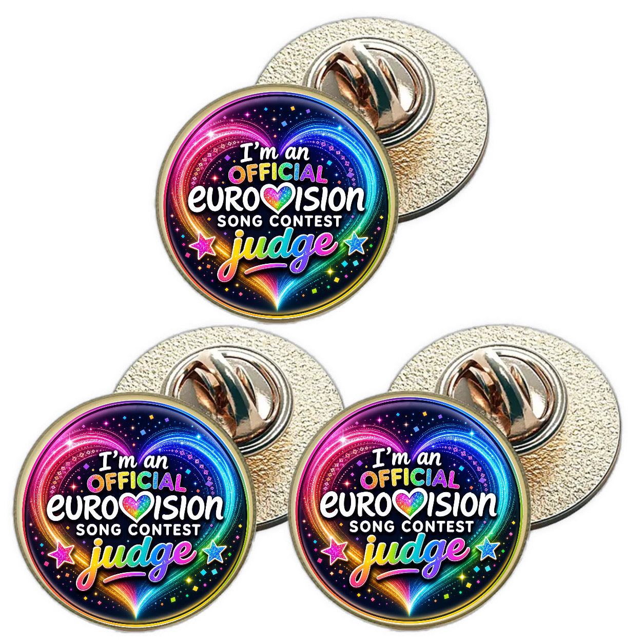 3 x I`m An Official Eurovision Song Contest Judge (BU30) Lapel Pin Badges