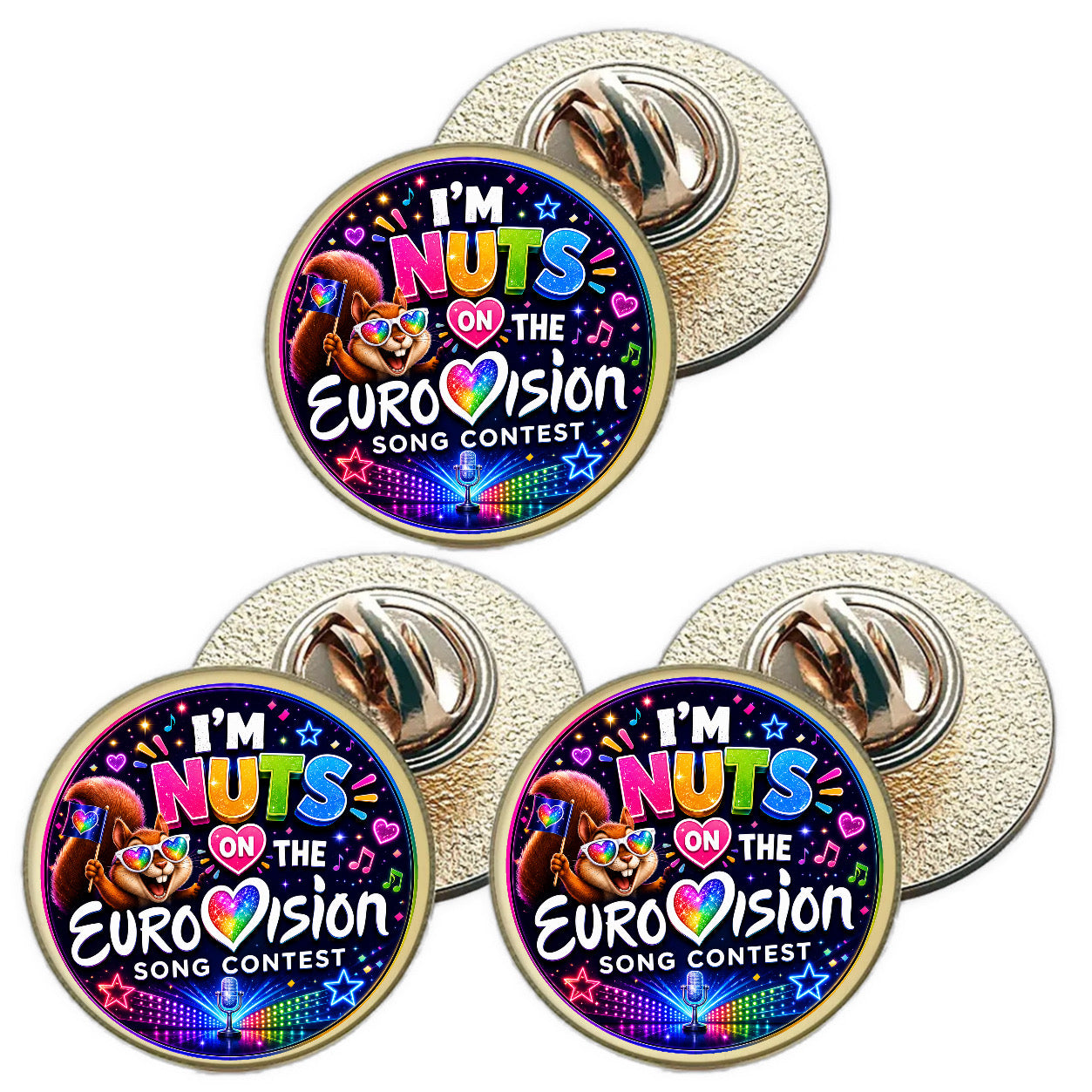 3 x I`m Nuts On The Eurovision Song Contest  (BU30) Lapel Pin Badges
