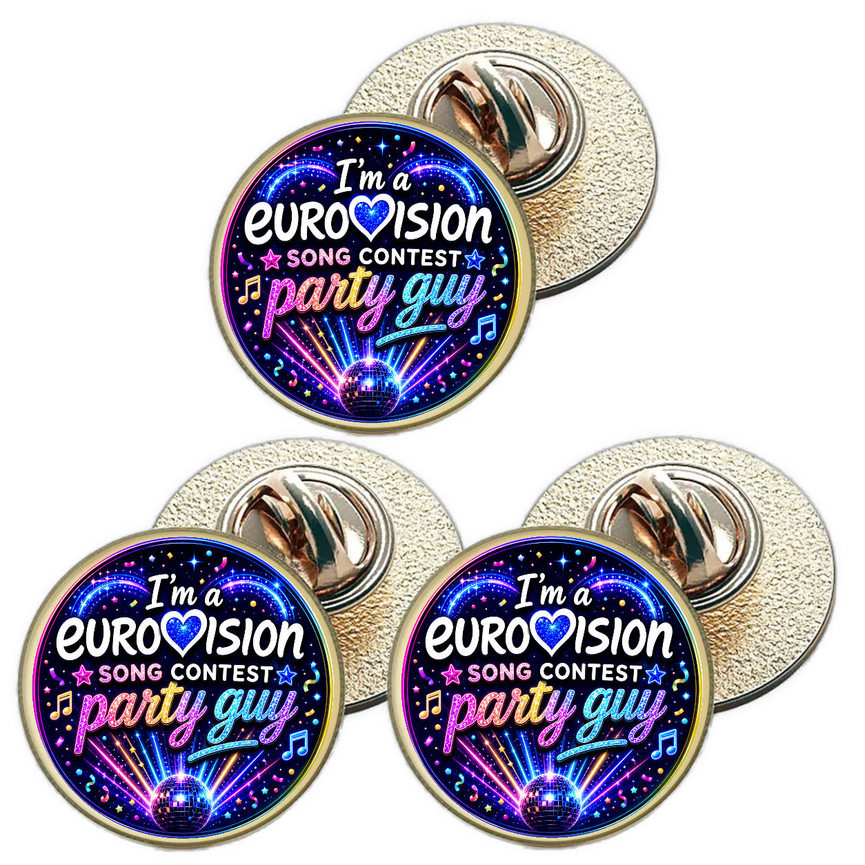 3 x I`m A Eurovision Song Contest Party Guy (BU30) Lapel Pin Badges
