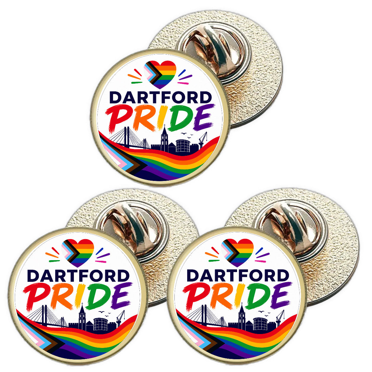 3 x Dartford Pride LGBTQ+ (BU30) Lapel Pin Badges