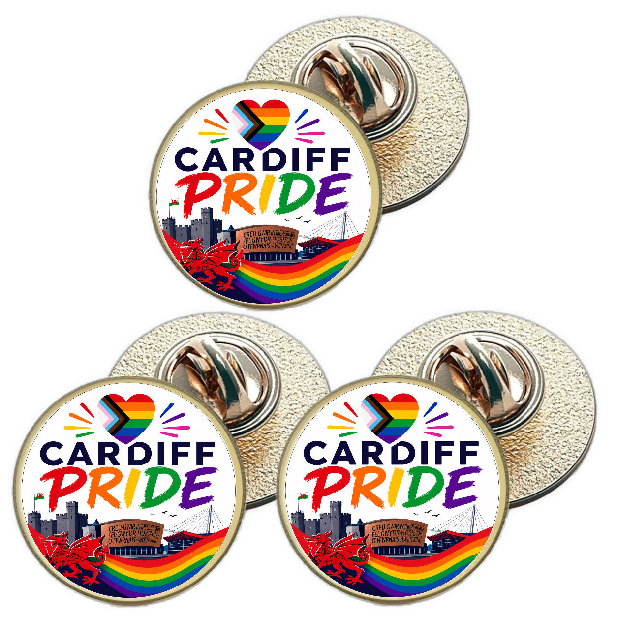 3 x Cardiff Pride LGBTQ+ (BU30) Lapel Pin Badges
