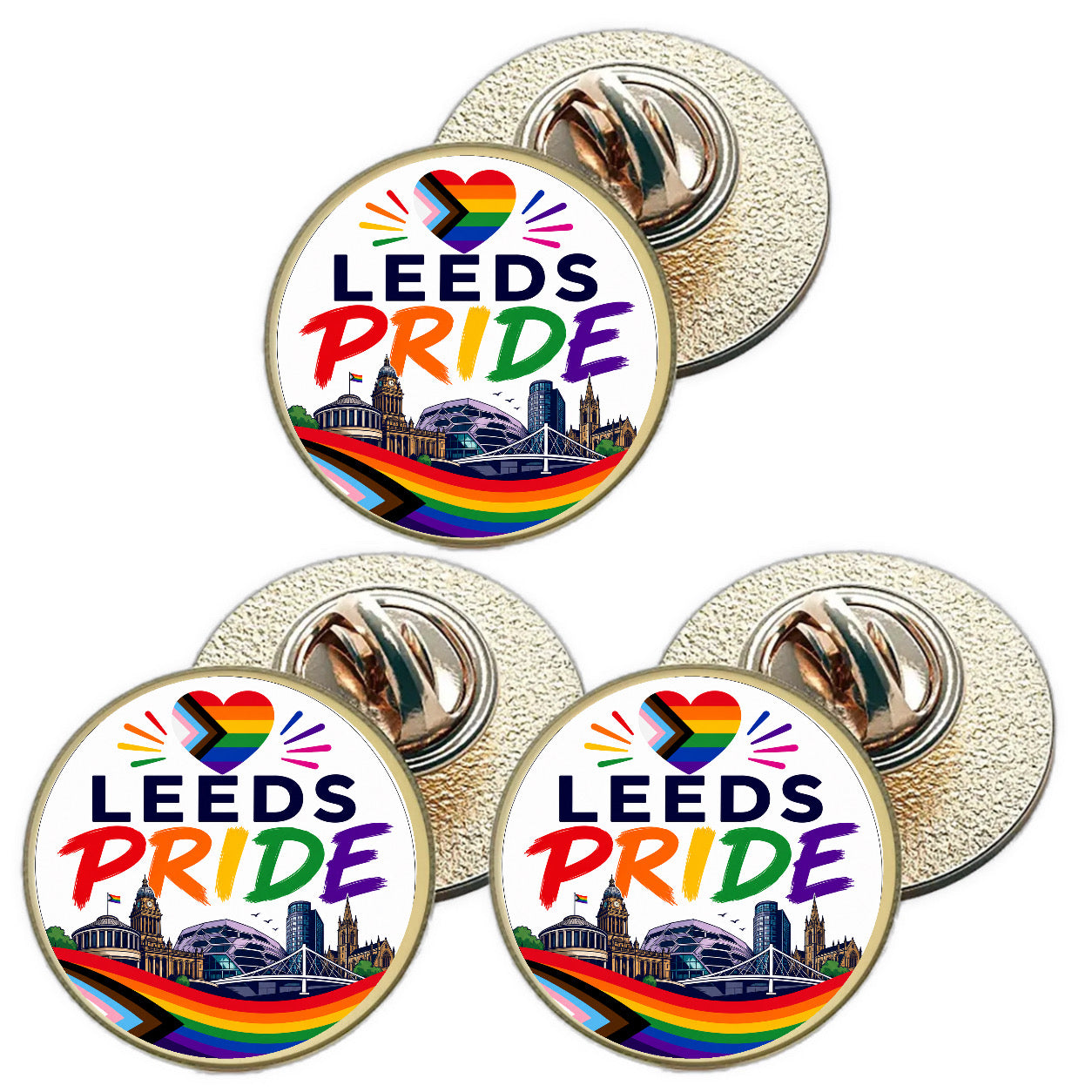 3 x Leeds Pride LGBTQ+ (BU30) Lapel Pin Badges