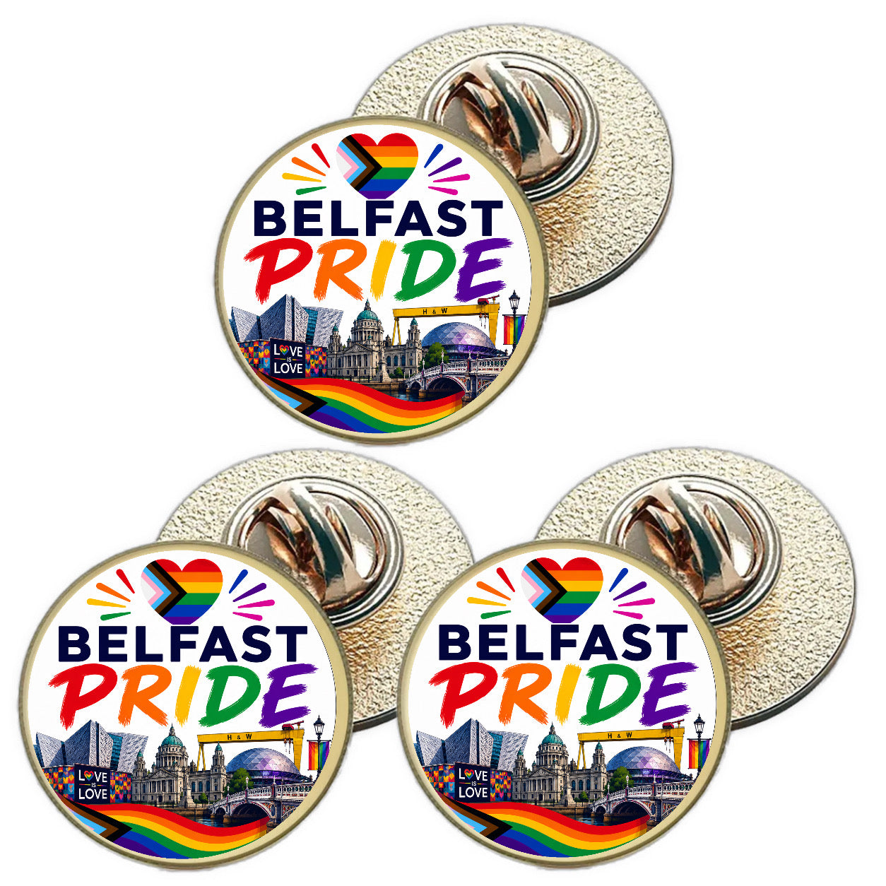 3 x Belfast Pride LGBTQ+ (BU30) Lapel Pin Badges