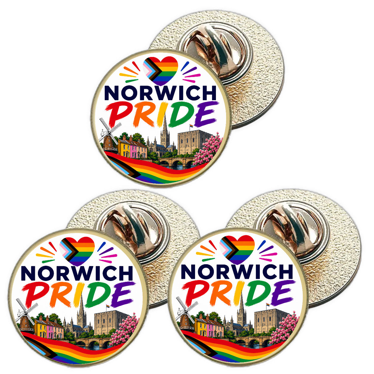 3 x Norwich Pride LGBTQ+ (BU30) Lapel Pin Badges