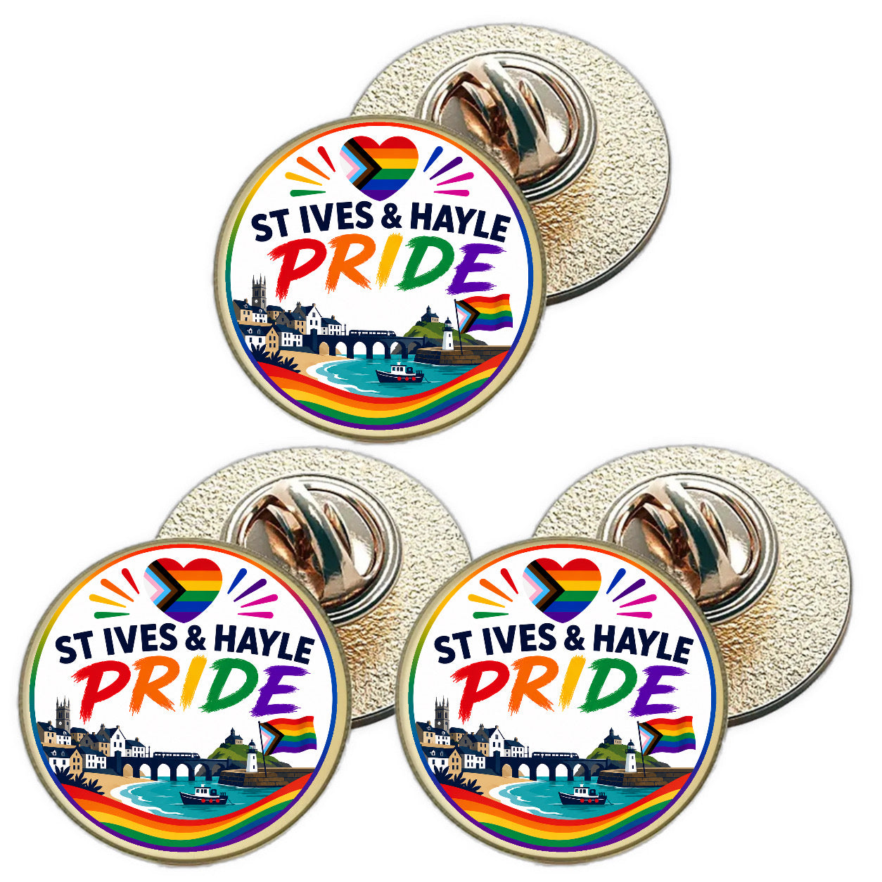 3 x St Ives & Hayle Pride LGBTQ+ (BU30) Lapel Pin Badges
