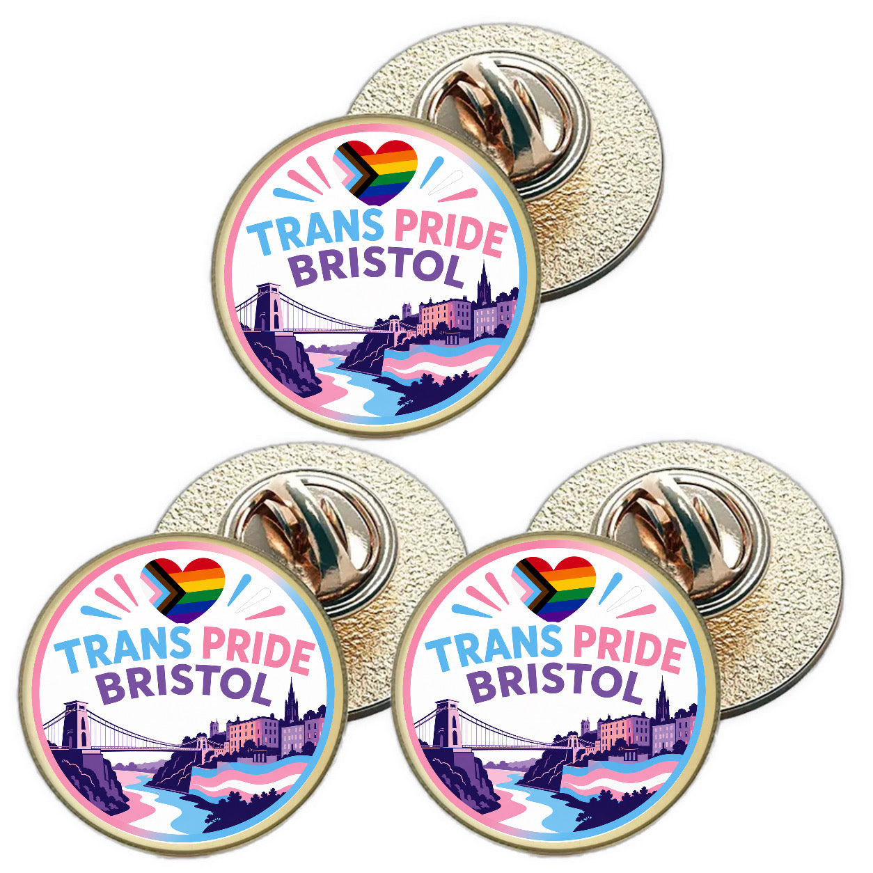 3 x Trans Pride Bristol LGBTQ+ (BU30) Lapel Pin Badges