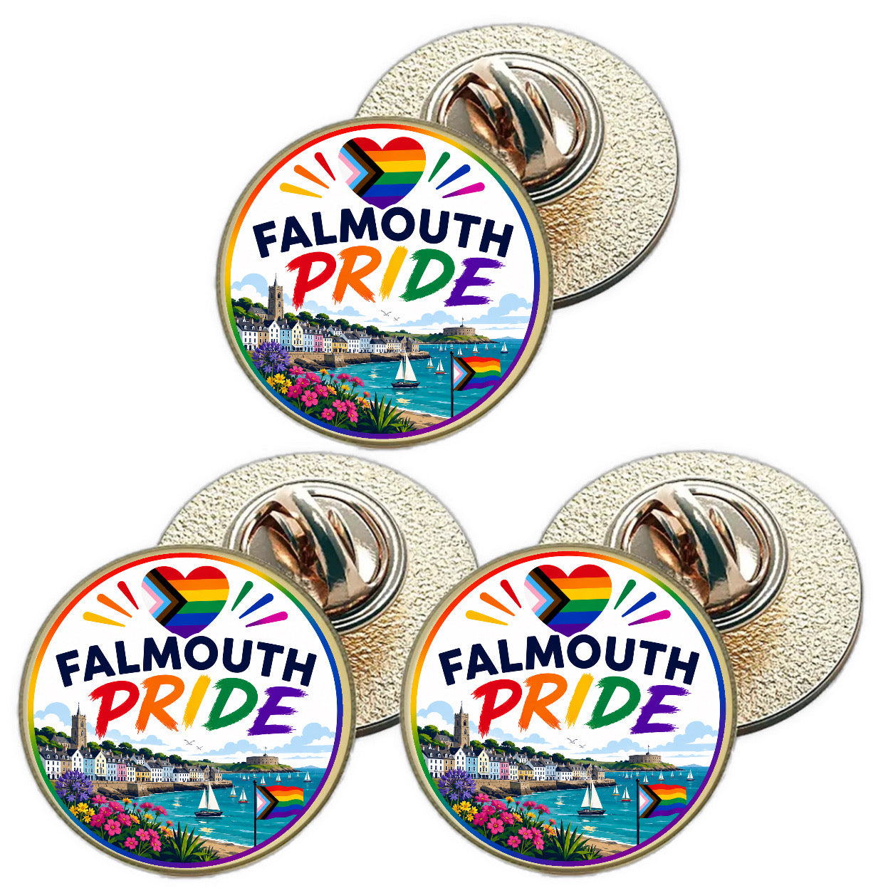 3 x Falmouth Pride LGBTQ+ (BU30) Lapel Pin Badges