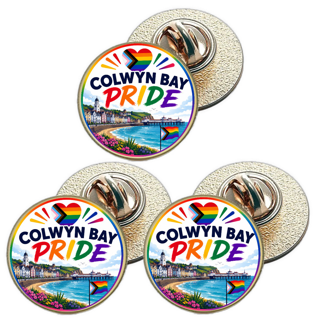 3 x Colwyn Bay Pride LGBTQ+ (BU30) Lapel Pin Badges