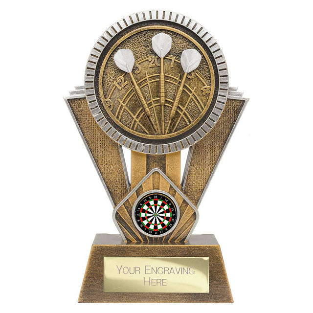 Personalised Apex Ikon Darts Trophy 180mm – Gold & Silver with Free Engraving