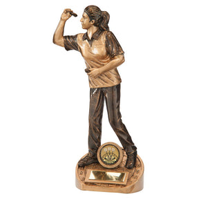 Personalised Bullseye Female Darts Award 230mm – Gold & Black with Free Engraving 