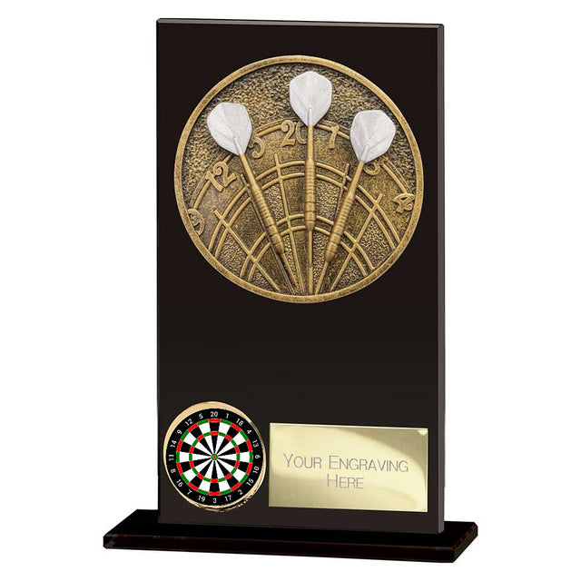 Personalised Ikon Hero Darts Glass Award 140mm – Black with Free Engraving
