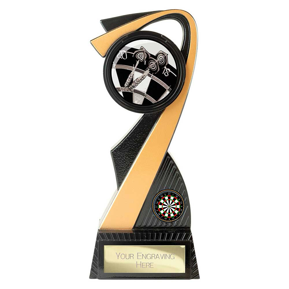 Personalised Darts Mania Award 205mm – Black and Gold with Free Engraving