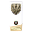 Personalised white and gold solid block darts award with antique gold darts emblem, colour darts centre and free engraved plate