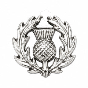 Pewter Scottish thistle pin badge with detailed thistle and leaves