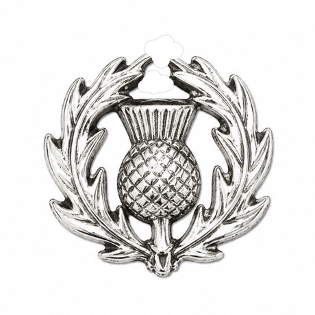 Pewter Scottish thistle pin badge with detailed thistle and leaves