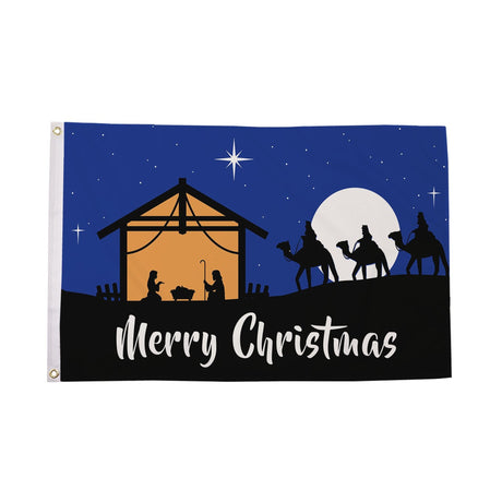 Flagmania Merry Christmas Nativity 5ft x 3ft Polyester Flag