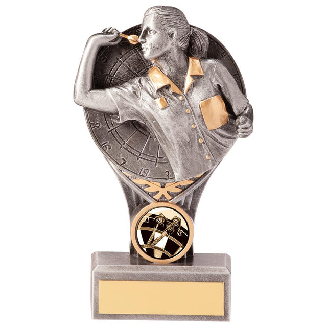 Personalised Falcon Darts Female Award 140mm – Silver and Gold with Free Engraving
