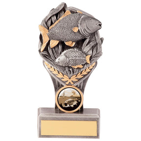 Resin fishing trophy with fish design and free personalised engraving for angling competitions