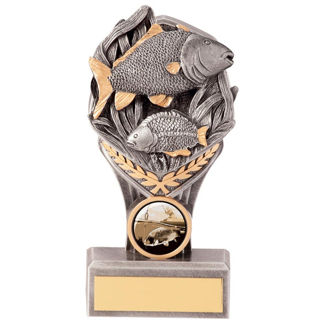 Resin fishing trophy with fish design and free personalised engraving for angling competitions