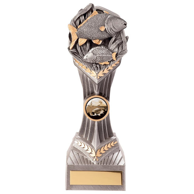 Resin fishing trophy with fish design and free personalised engraving for angling competitions