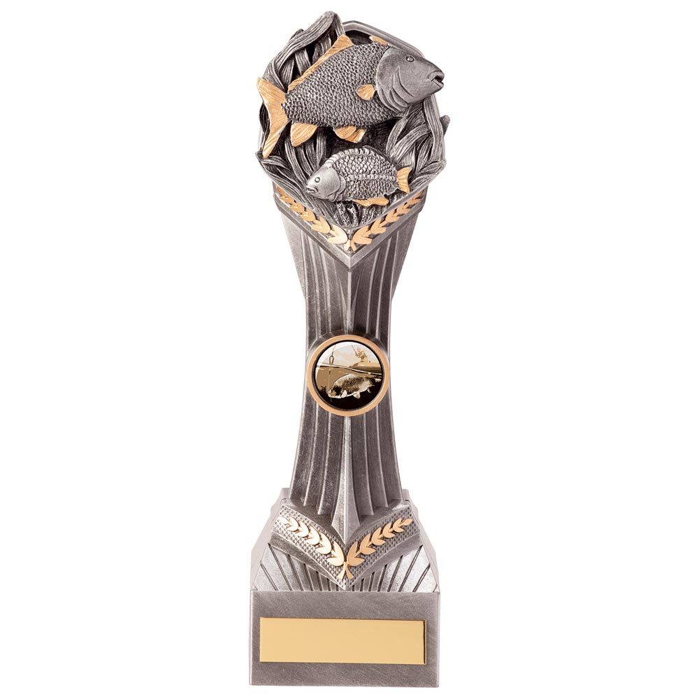 Resin fishing trophy with fish design and free personalised engraving for angling competitions