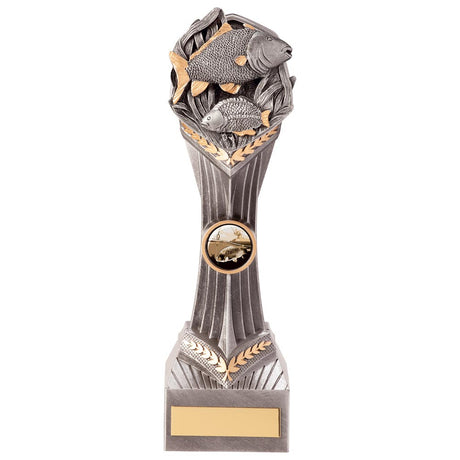Resin fishing trophy with fish design and free personalised engraving for angling competitions