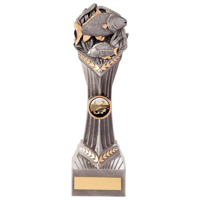 Resin fishing trophy with fish design and free personalised engraving for angling competitions